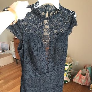 High-neck black lace dress
